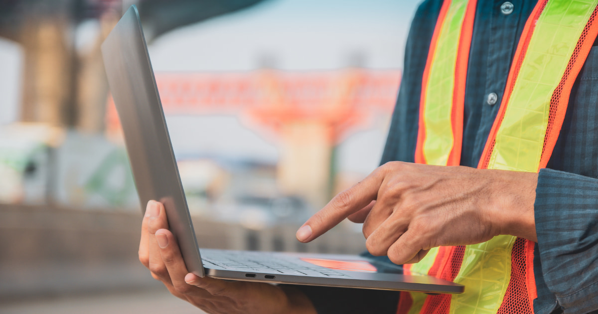 A construction company worker ordering tectum replacement panels online