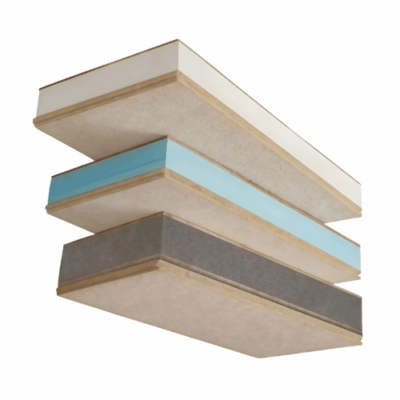 Tectum roof deck panel materials in a stack