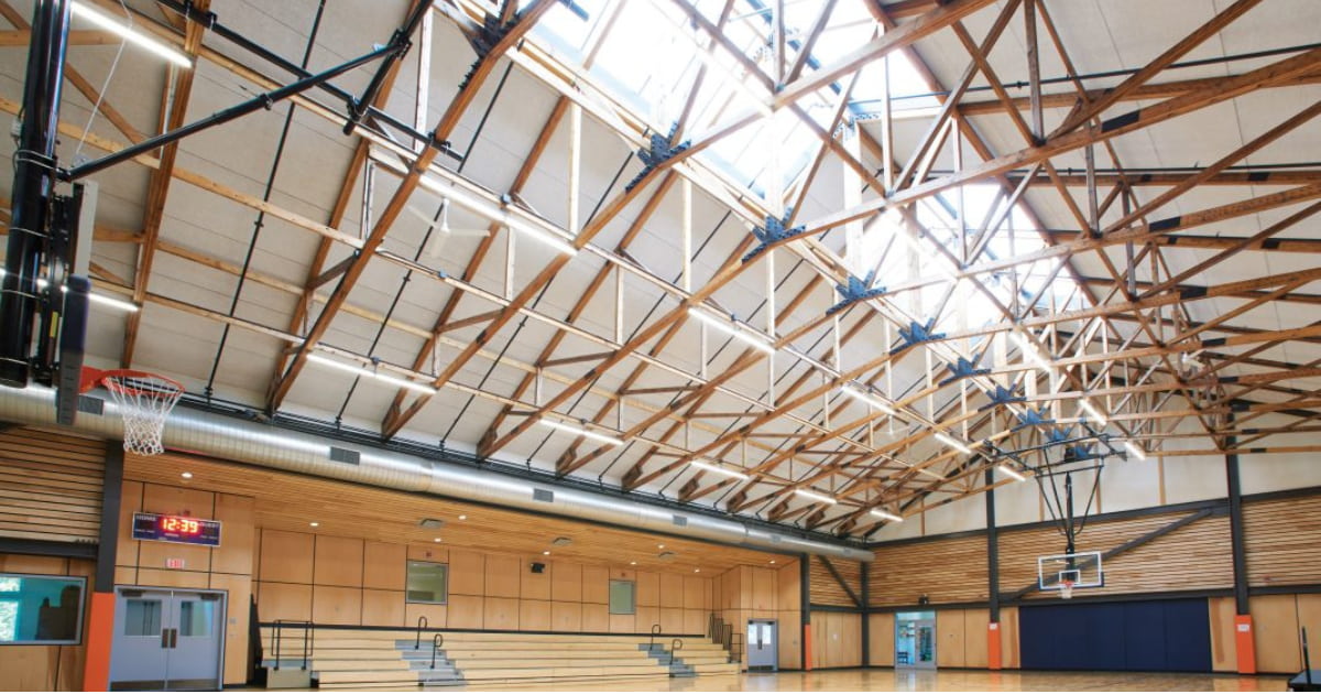 Tectum roof deck panels inside a gym